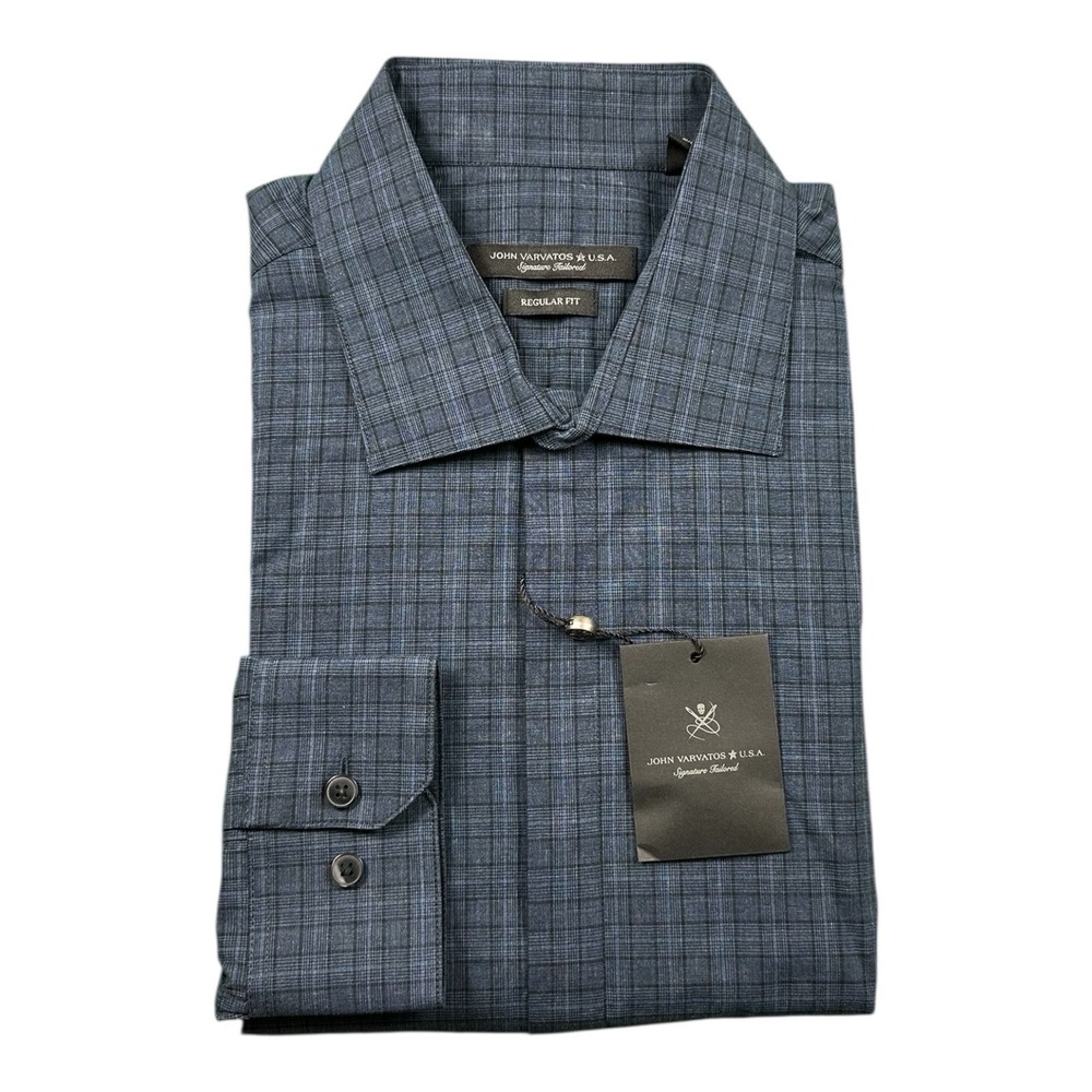 John Varvatos Blue Heathered Check Button Front Shirt 16.5 D732V3B-71YL NWT